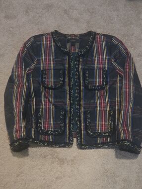 J. Crew Multicolor Plaid Quilted Jacket - Navy, Red, Green, Yellow